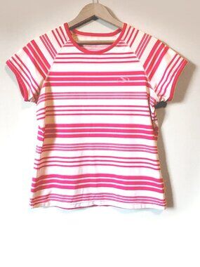 Spalding Retro 90s Striped Short Sleeve Sports Baby Style Tee Large Pink